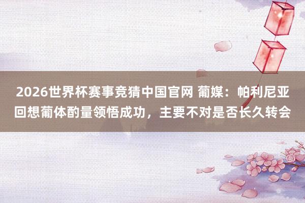 2026世界杯赛事竞猜中国官网 葡媒：帕利尼亚回想葡体酌量领悟成功，主要不对是否长久转会
