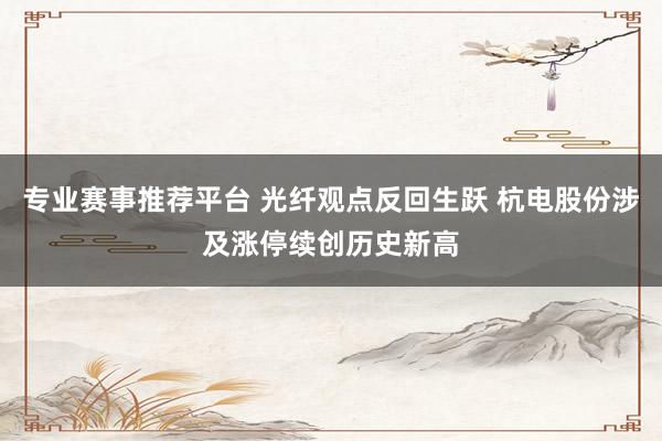 专业赛事推荐平台 光纤观点反回生跃 杭电股份涉及涨停续创历史新高