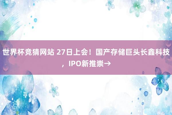 世界杯竞猜网站 27日上会！国产存储巨头长鑫科技，IPO新推崇→