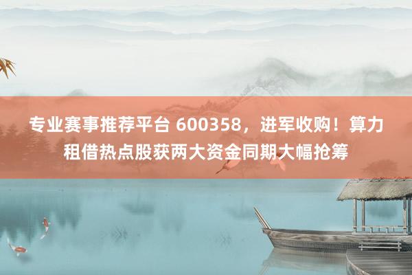 专业赛事推荐平台 600358，进军收购！算力租借热点股获两大资金同期大幅抢筹