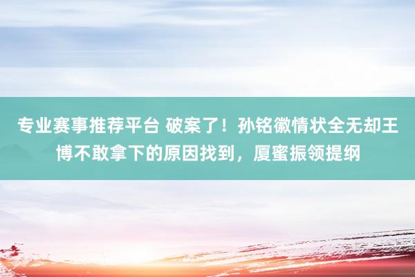 专业赛事推荐平台 破案了！孙铭徽情状全无却王博不敢拿下的原因找到，厦蜜振领提纲