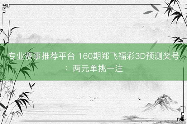 专业赛事推荐平台 160期郑飞福彩3D预测奖号：两元单挑一注